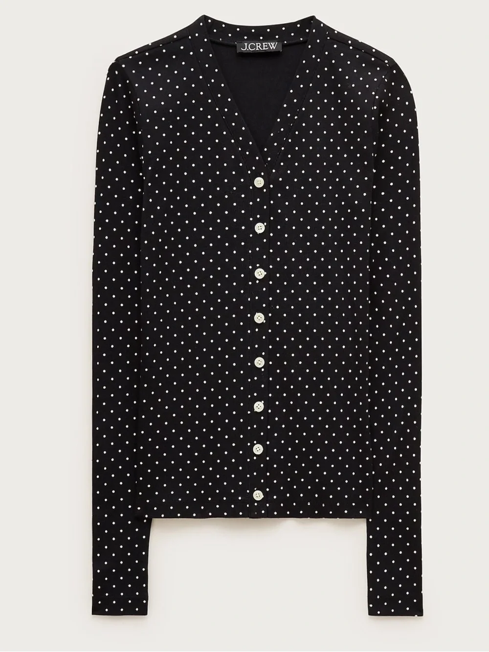 J crew Lightweight rib high V-neck cardigan top in dot print